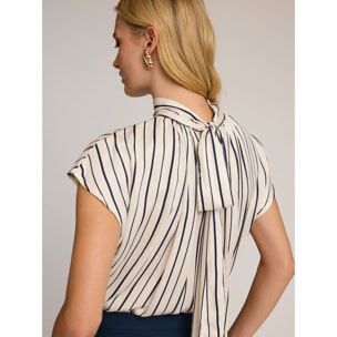 Motivi - Blusa over a righe con fiocco posteriore - Blu