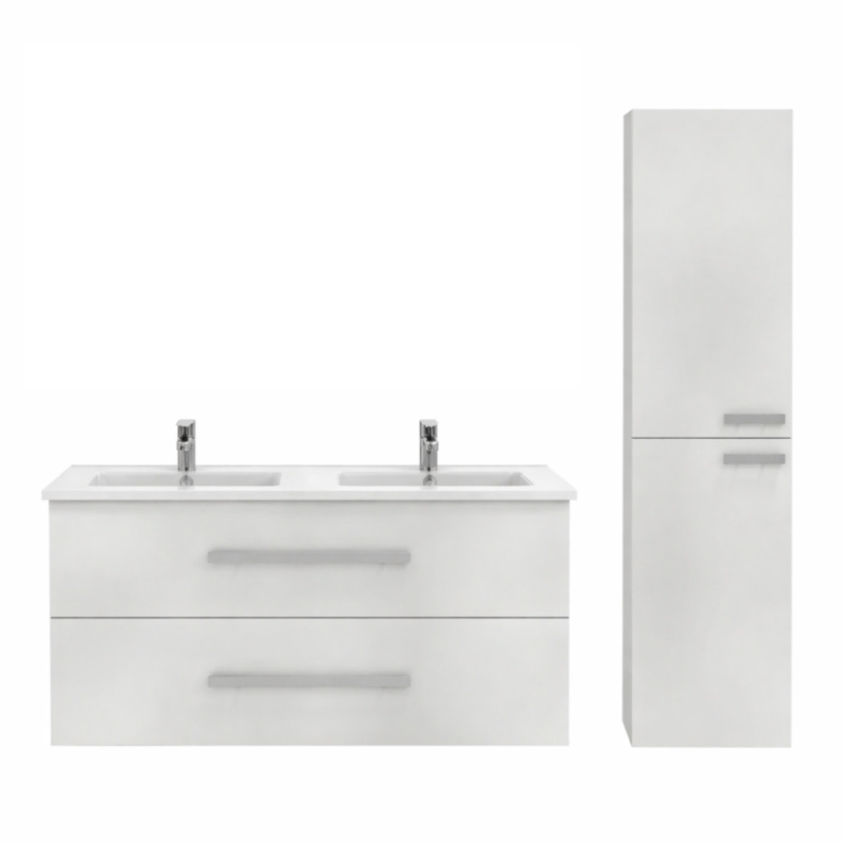 Meuble double vasque 120 cm Ola up + colonne de salle de bain blanc