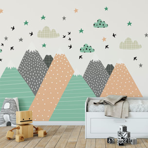 Stickers muraux enfants - Décoration chambre bébé - Autocollant Sticker mural géant enfant montagnes scandinaves DARINKA