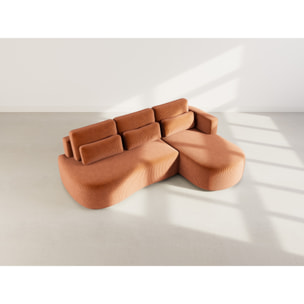 Mahina - canapé d'angle droit 4 places convertible avec coffre en velours côtelé - Terracotta