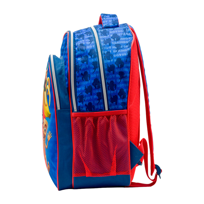 Zaino Primario Triple Compartimento Italian Brainrot. Tasca laterale. Interno completamente foderato e personalizzato. Retro imbottito. Spallacci ergonomici, regolabili e imbottiti.
