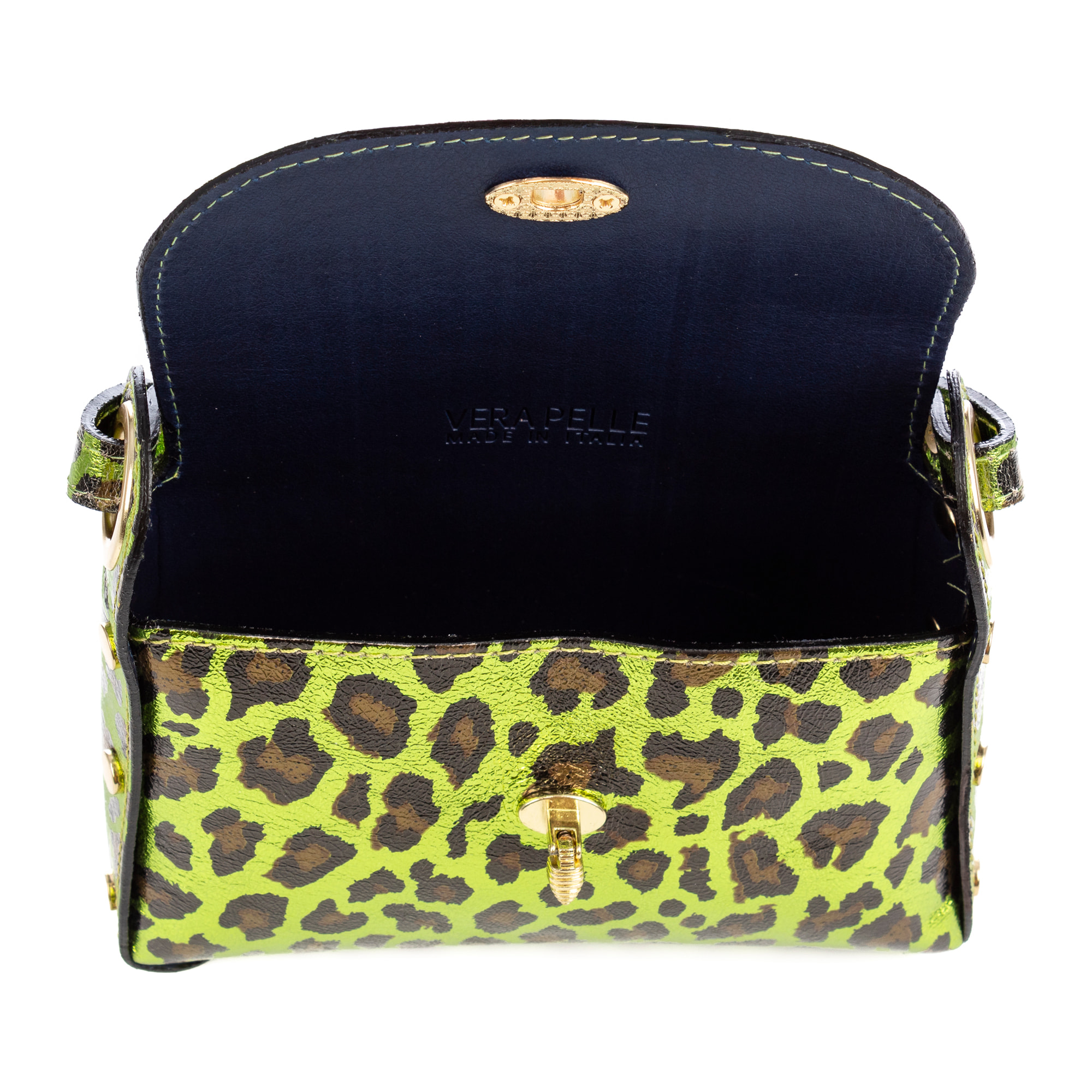 Aquileia bolso de mano mujer. Piel auténtica Gamuza con estampado animal print leopardo lacada brillante.