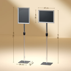 Soporte para Carteles A3, Soporte de Pantalla Altura Ajustable, Giratorio 360°, Marco de Aluminio y Acero Inoxidable, para Menú, Cartel Personalizado, Póster y Anuncio, Plata