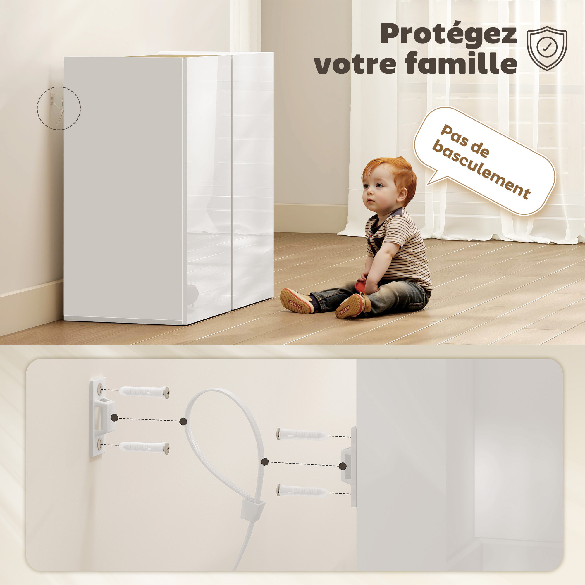 Buffet blanc laqué, meuble de rangement avec 2 portes et étagère réglable, 80 x 40 x 80 cm, blanc