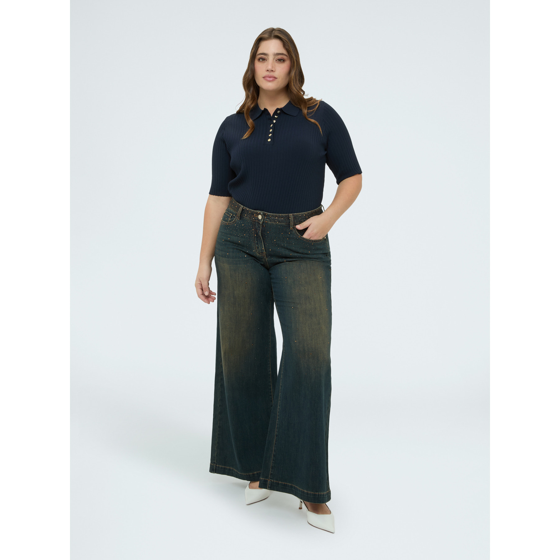 Fiorella Rubino - Jeans Wide Leg con aplicaciones luminosas - Azul