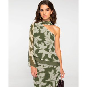 Blusa asimétrica con estampado de flores de mujer