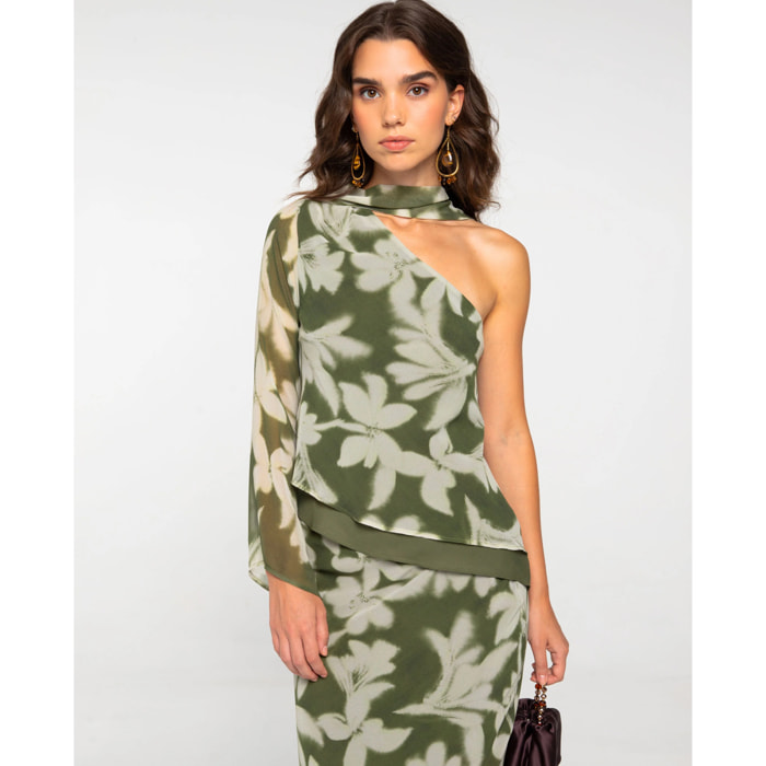 Blusa asimétrica con estampado de flores de mujer