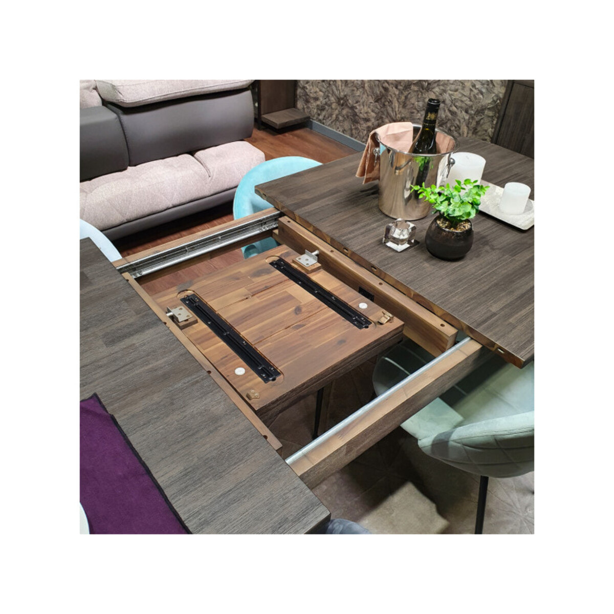 Table de repas extensible L180/220 cm en bois massif cendré et métal noir - BELLAGIO