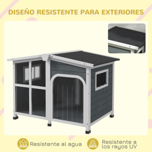 Caseta para Perros Casa para Perros Pequeños de Madera con Techo Abatible Frontal de Acrílico Puerta con Cortina y Fondo Extraíble 101x66,5x70,5 cm Gris Oscuro