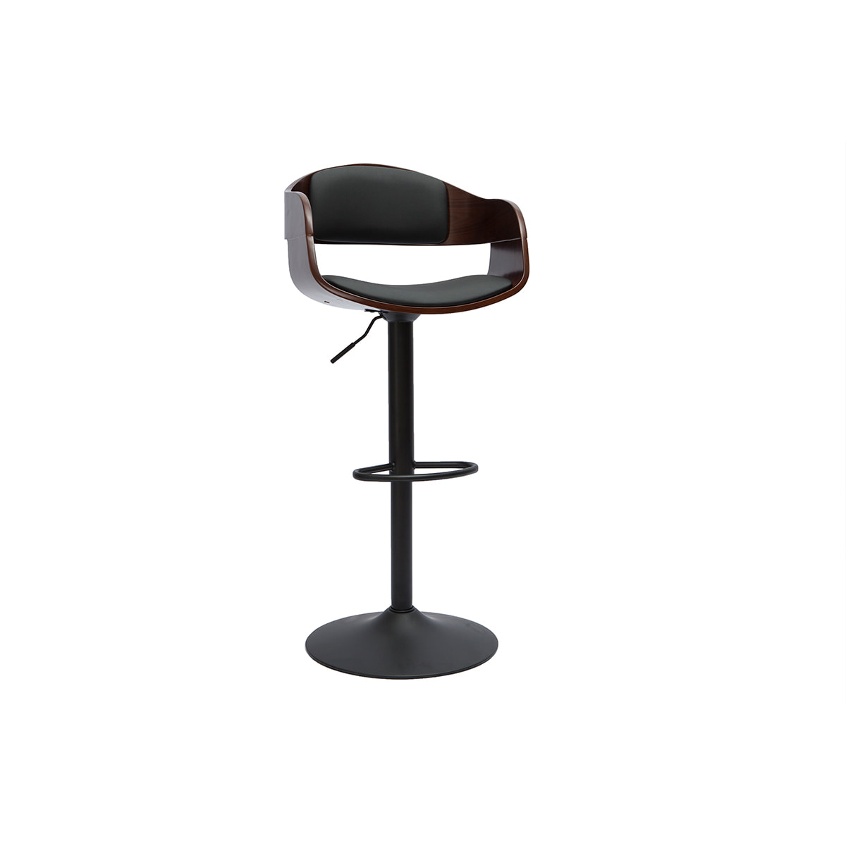 Tabouret de bar design réglable noir et bois foncé EUSTACHE