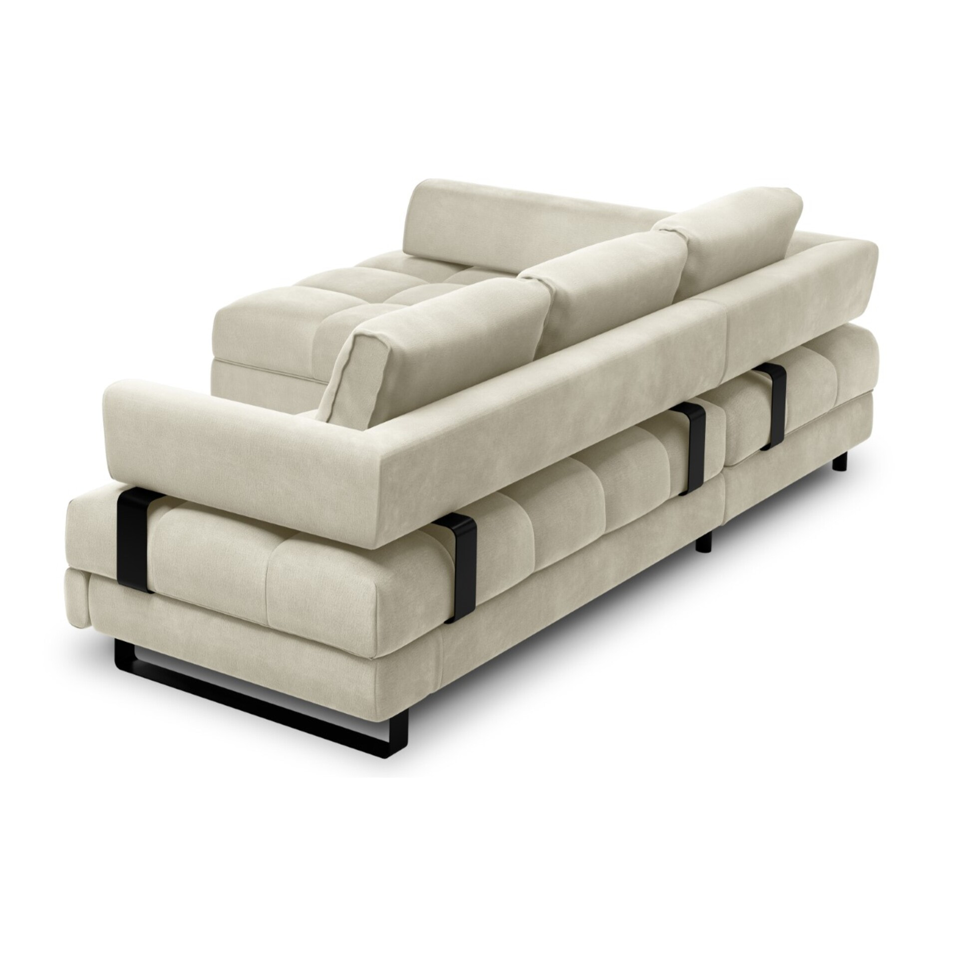Canapé d'angle gauche convertible avec coffre de rangement "Clinton" 5 places en velours beige clair