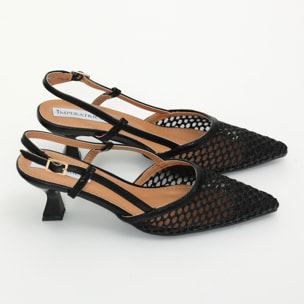 Dècolletè slingback in simil pelle con ricamo