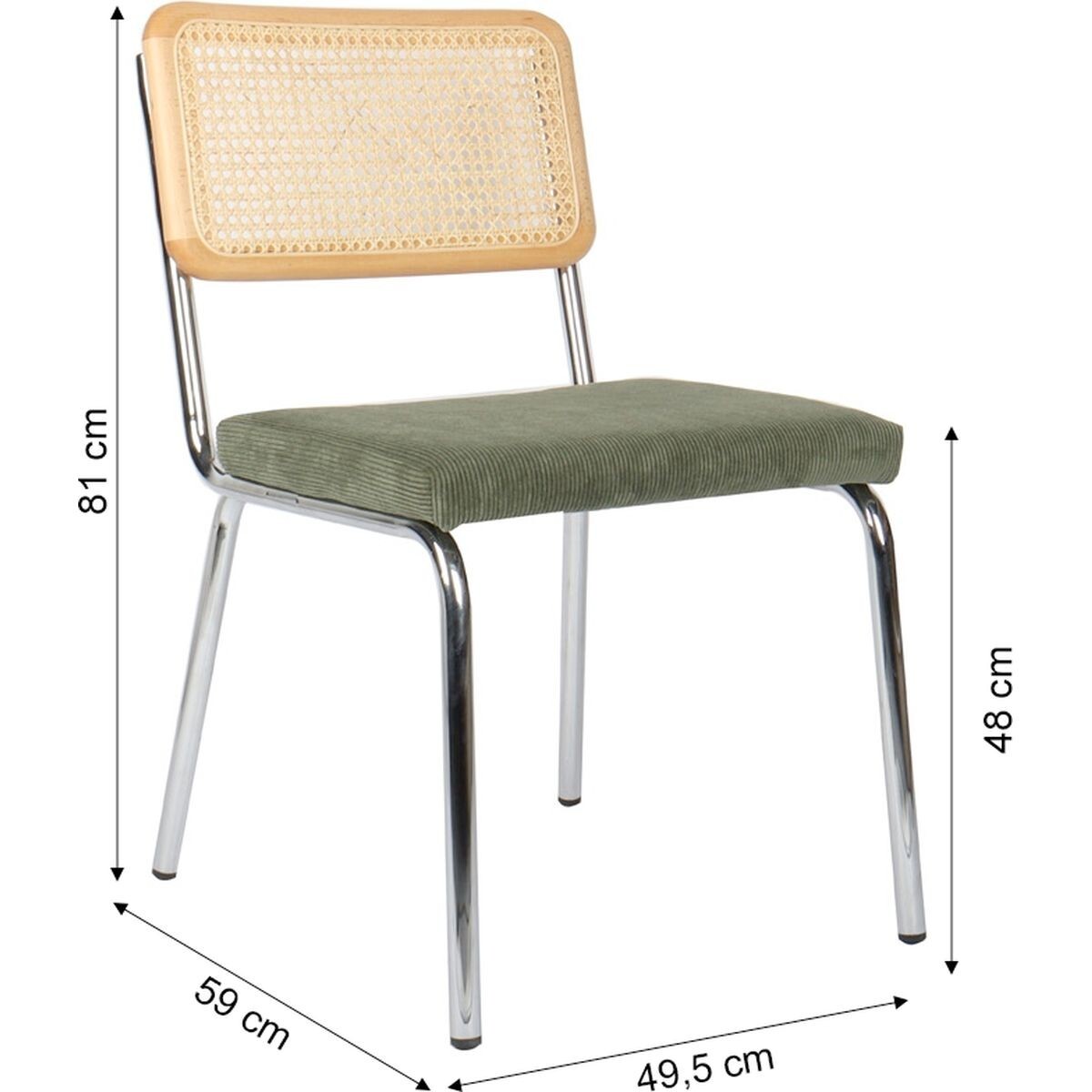 Lot de 2 chaises chromées, cannage et velours côtelé - PAULA