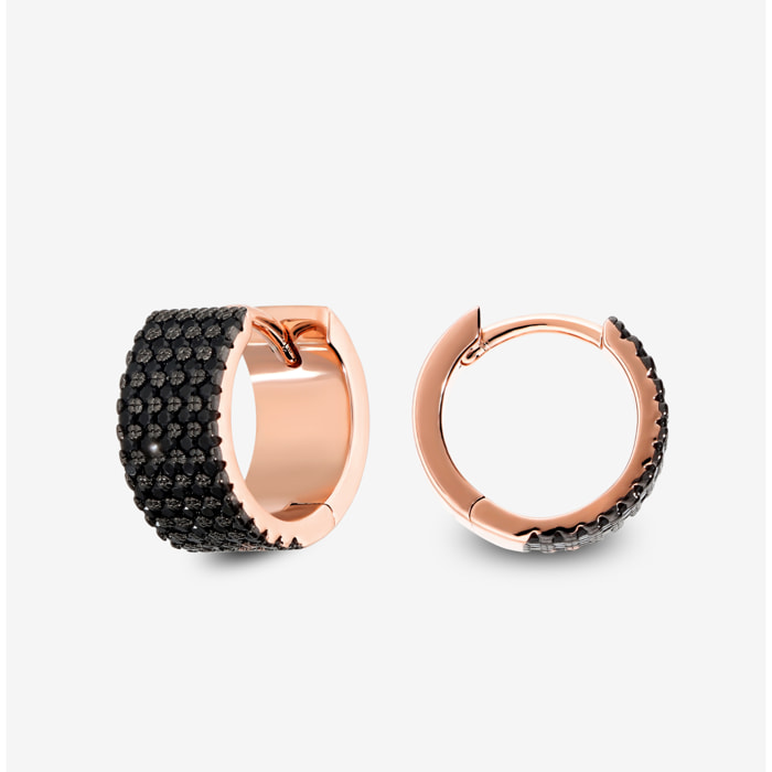 Orecchini a Cerchio con Pavé di Cubic Zirconia Nere placcati Oro Rosa 18Kt