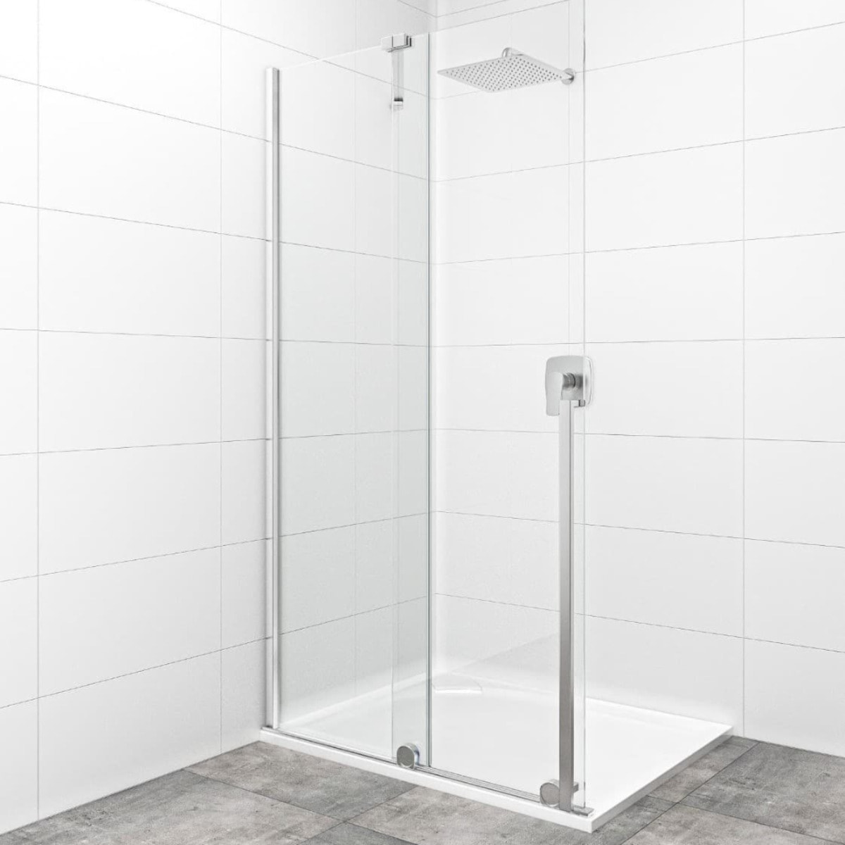 X-MOTION 120x200cm Paroi en verre coulissante Crystal Glass® 8 mm anticalcaire, avec bras et profilés chrome brillant (SATBWIXM1