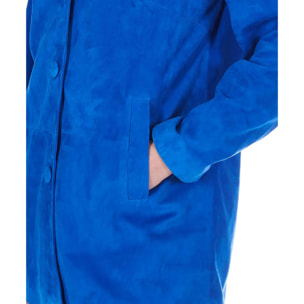 Giacca in pelle camoscio bluette monopetto versione oversize