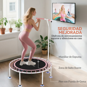 Trampolín de Fitness Adultos Ø102 cm, Mini Cama Elástica Fitness con Mango Ajustable de 5 Niveles, Marco de Acero, para Entrenamiento Piernas, Cuerpo en Hogar, Oficina, Gimnasio, Rosa