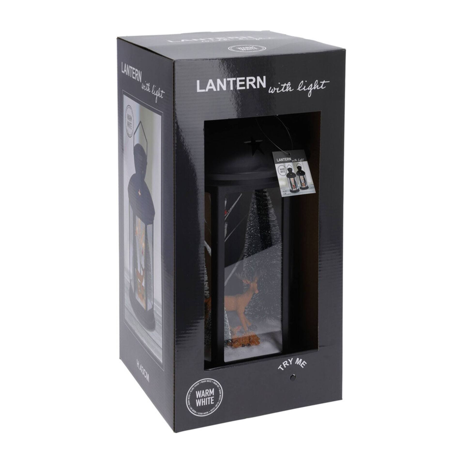 Farol decorativo navideño con escena interior y led blanco cálido 21,5x21,5x43cm