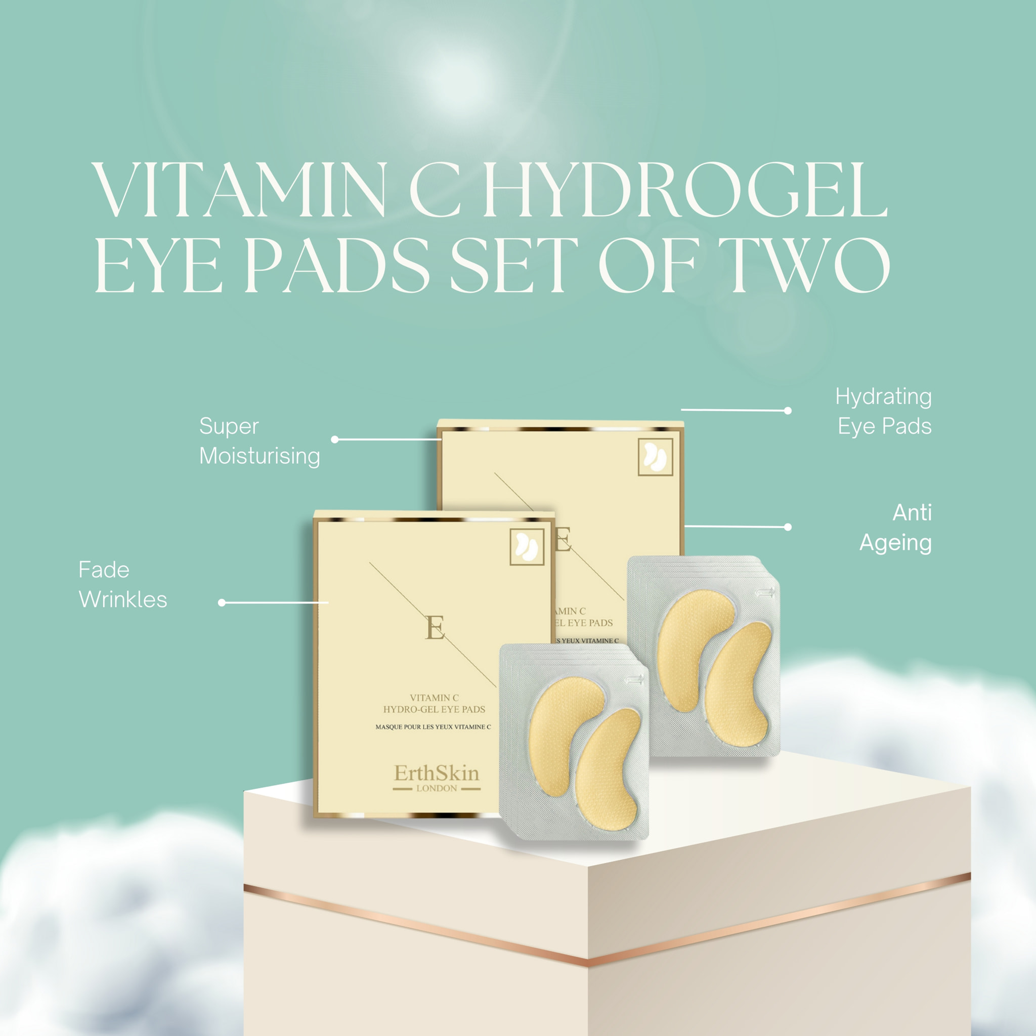 2 almohadillas para ojos de hidrogel con vitamina C.