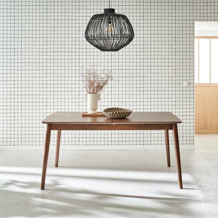 Table à manger rectangulaire extensible bois d'hévéa et placage chêne 6-8 places LINA