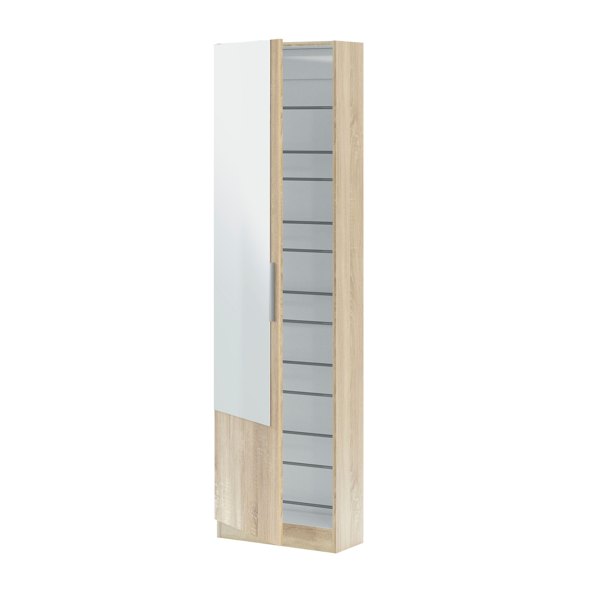 Scarpiera Armadio Portascarpe Con Specchio A Tutta Altezza Salvaspazio Mobile Verticale Per Ingresso Camera 16 Paia di Scarpe 180 x 50 x 22 Cm Rovere
