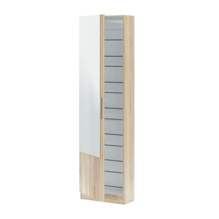 Scarpiera Armadio Portascarpe Con Specchio A Tutta Altezza Salvaspazio Mobile Verticale Per Ingresso Camera 16 Paia di Scarpe 180 x 50 x 22 Cm Rovere