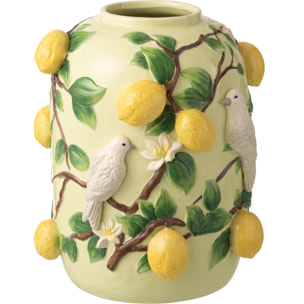 J-Line Vase Oiseau/Citrons - céramique - vert/jaune- small
