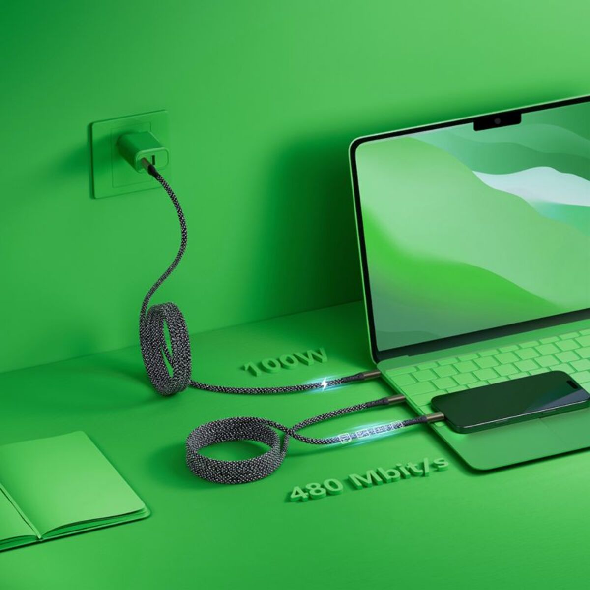 Câble de charge XMOOVE 100W PowerDelivery matériaux recyclés