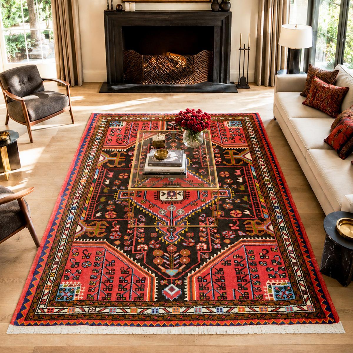Tapis d'orient, motif oriental, noué main en laine, ELATEGA