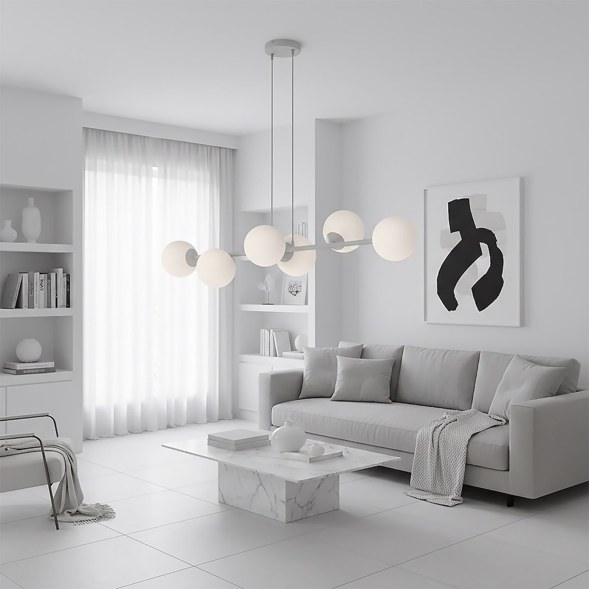 Lampada a sospensione Magnus in acciaio grigio e vetro