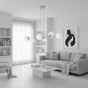 Lampada a sospensione Magnus in acciaio grigio e vetro