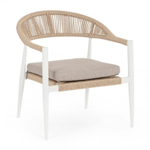 Set di 2 poltrone JANDIA in alluminio bianco e intreccio in fibra sintetica naturale, con braccioli