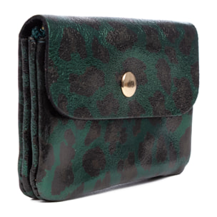 Alpignano portafoglio donna. Pelle scamosciata autentica, design animalier leopardato, laccato lucido.