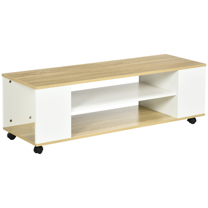 Mueble de TV con Ruedas Mesa para TV Flotante con 2 Puertas y 2 Estantes de Almacenamiento para Televisores de hasta 55 Pulgadas para Dormitorio 120x40x38,5 cm Blanco