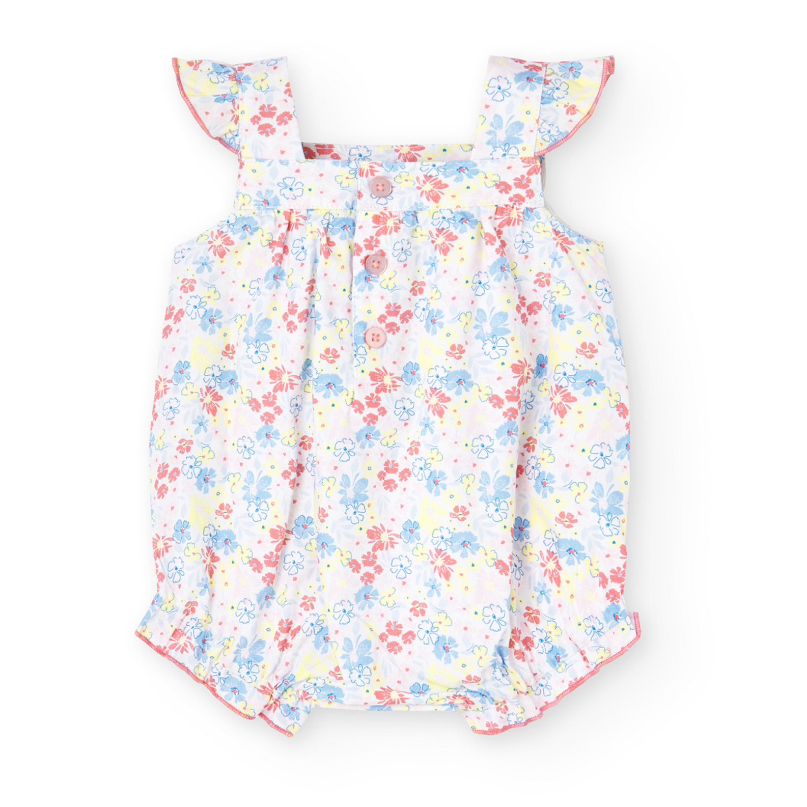 Pelele niña, popelÃ­n estampado, flores, azul claro