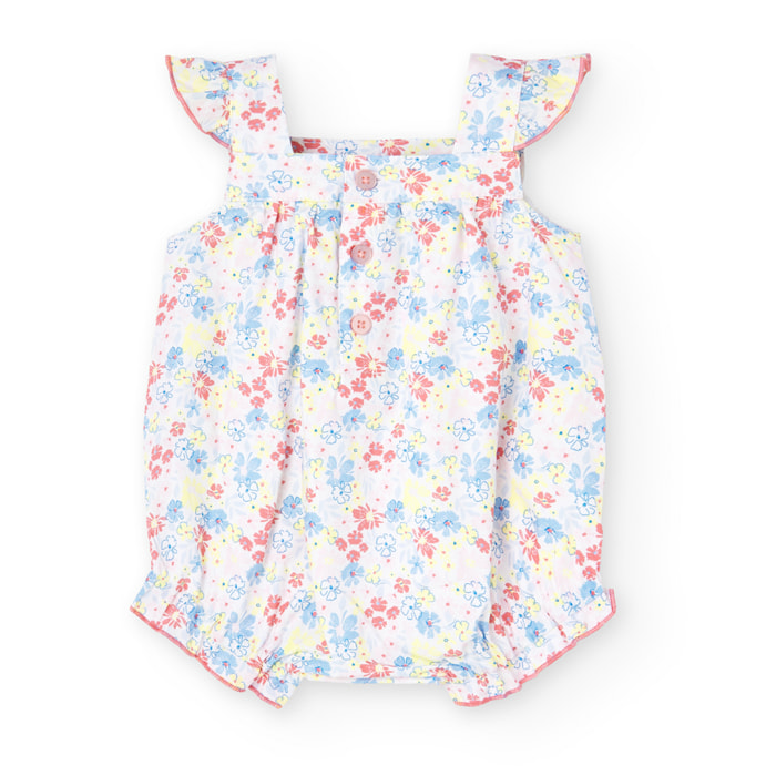Pelele niÃ±a, popelÃ­n estampado, flores, azul claro