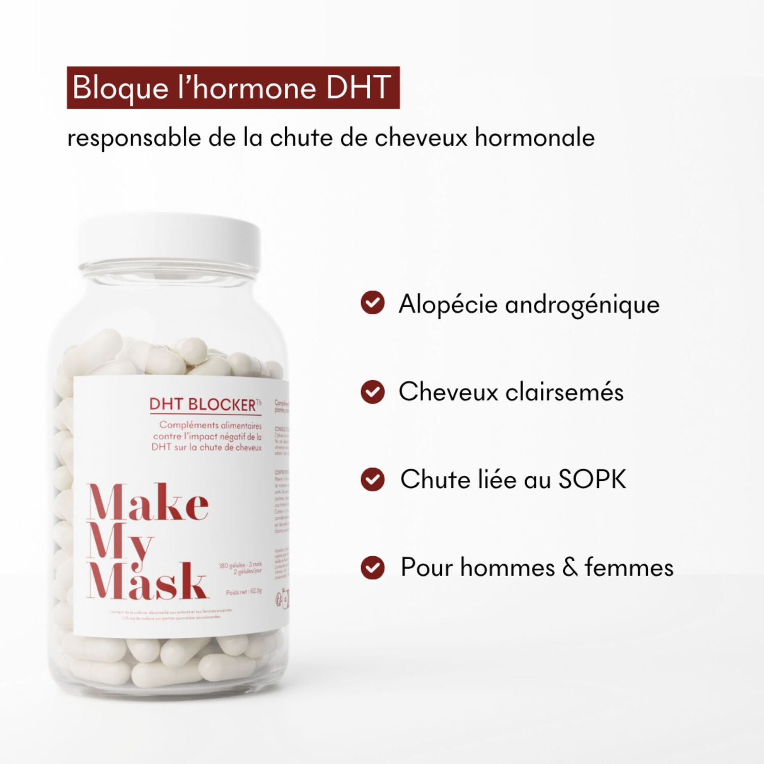 DHT Blocker - Complement Alimentaire Anti-Chute Hormonale 3 Mois