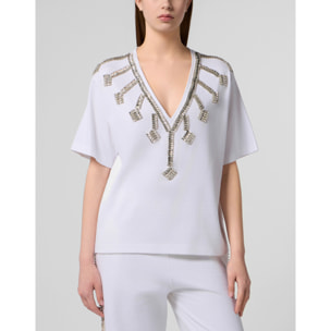 PHILIPP PLEIN V-Neck T-Shirt Crystal Fringes