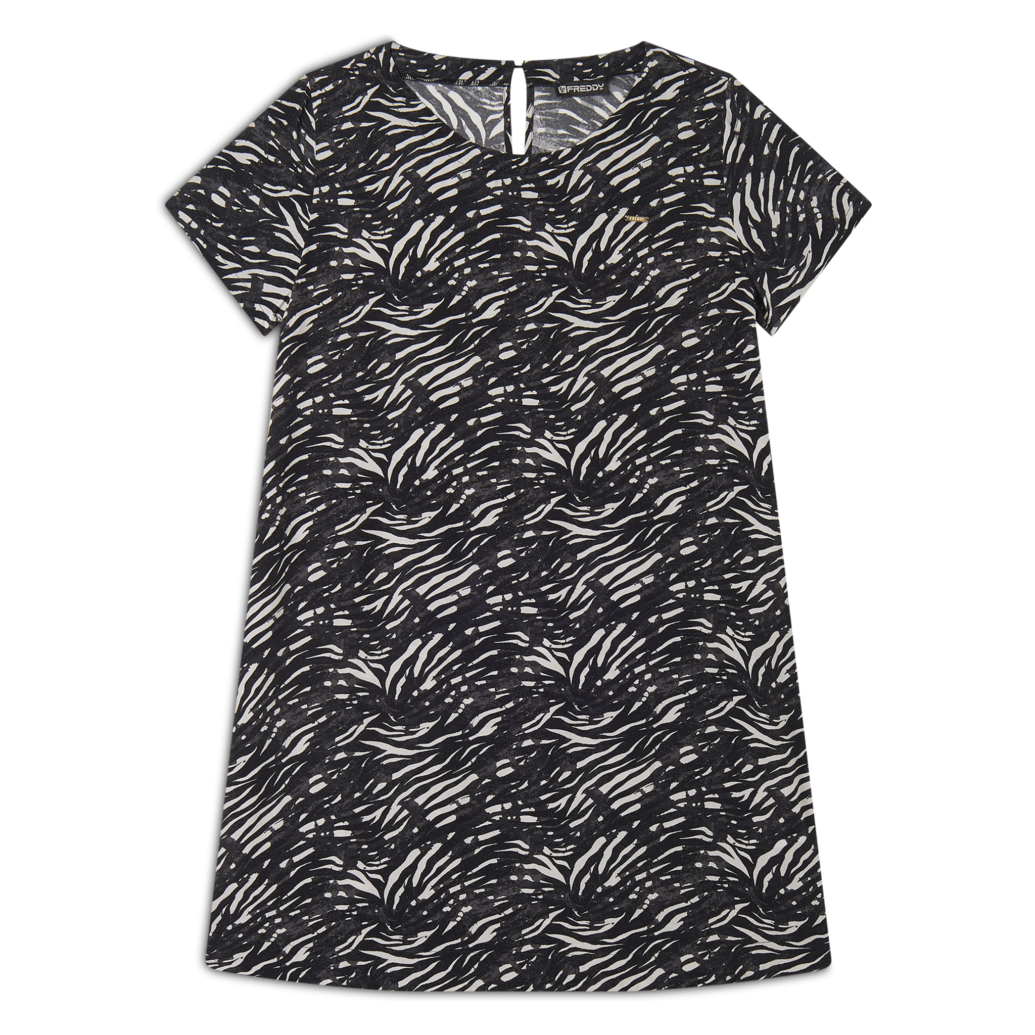 Vestito midi in viscosa animalier con maniche corte