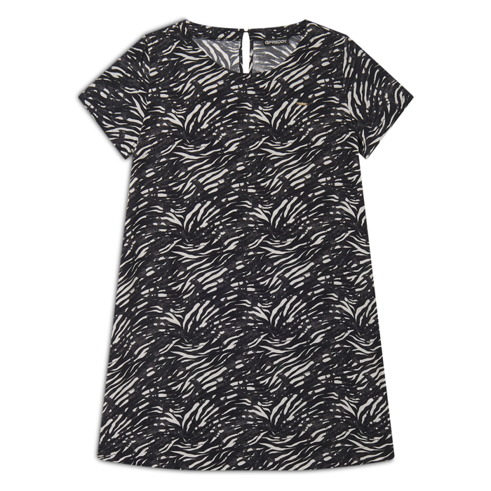 Vestito midi in viscosa animalier con maniche corte