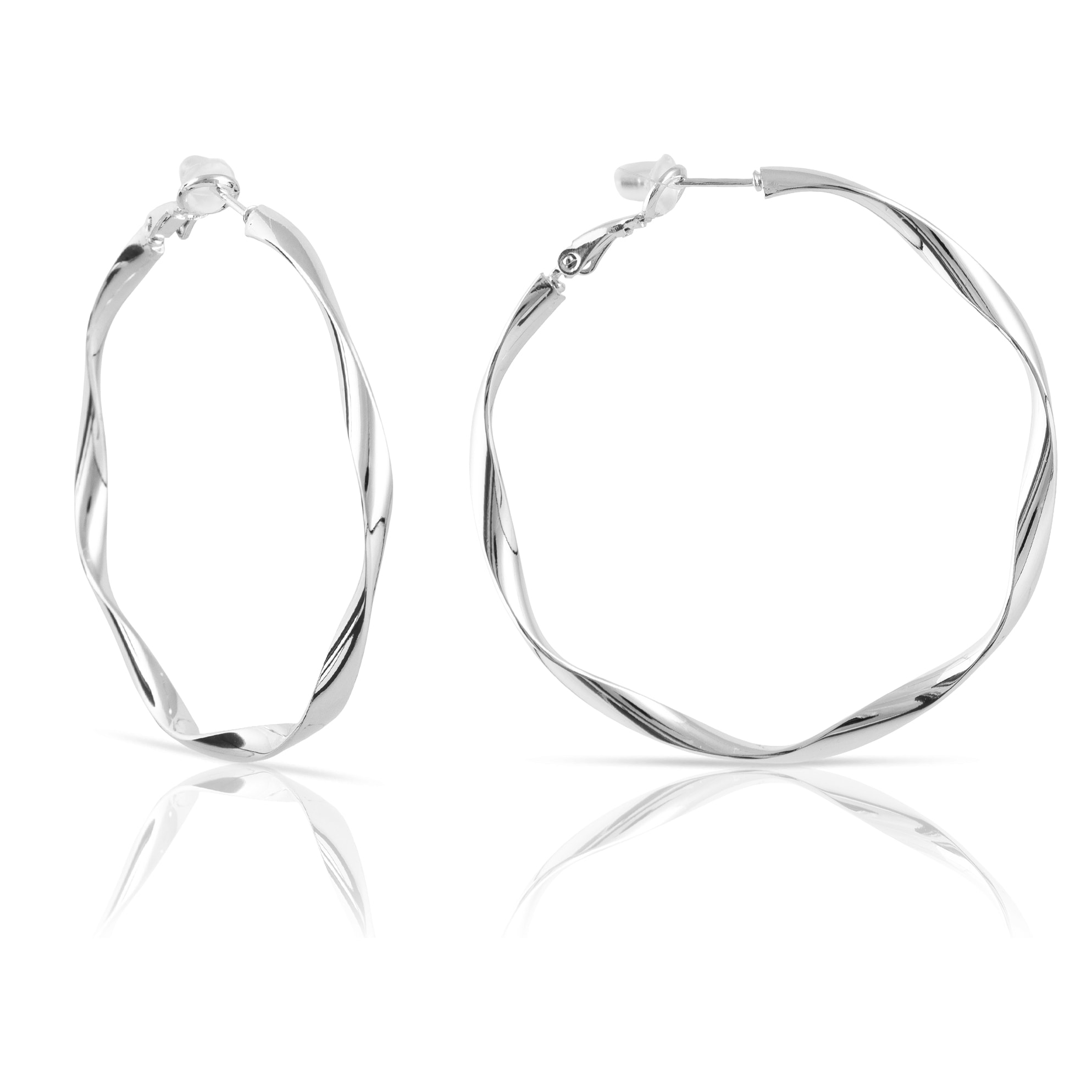 Pendientes de aro ondulados de cobre con recubrimiento electroplateado, 50 mm, con cierre catalán en plata de ley 925.