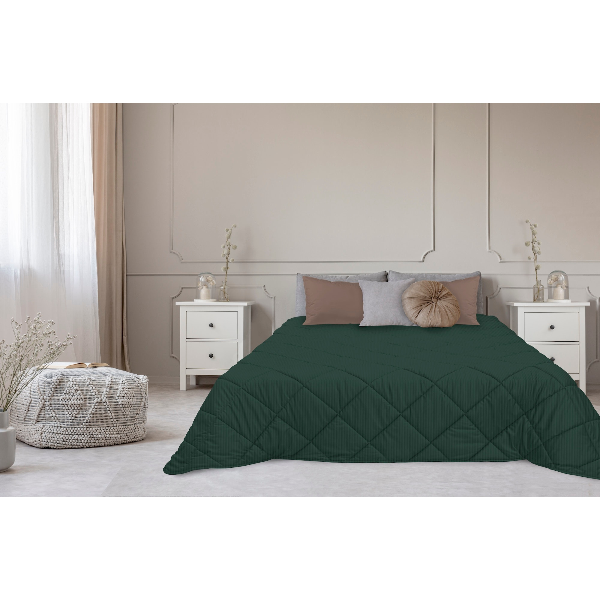 TRAPUNTA INVERNALE VELLUTO LETTO MATRIMONIALE "LE CANNETè" VERDE FORESTA PRODOTTO ITALIANO 350 GR/MQ