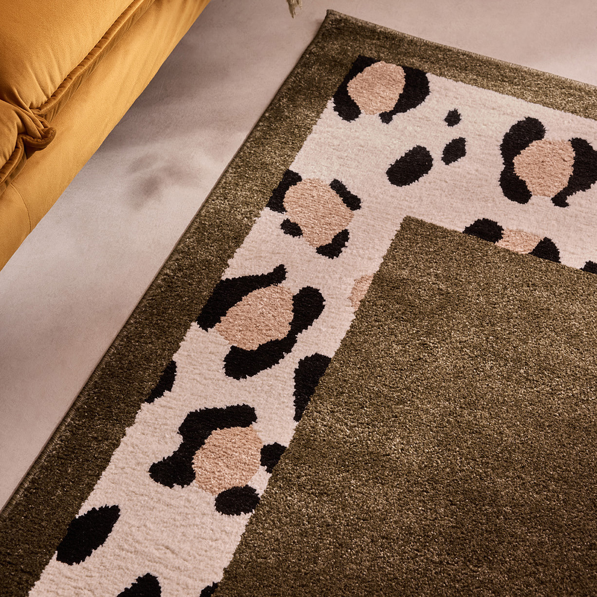 LEOVAH - Tapis de salon vert à motif léopard