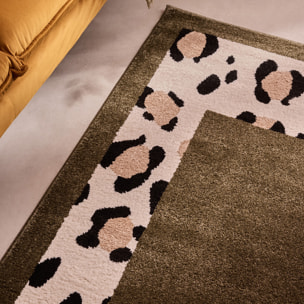 LEOVAH - Tapis de salon vert à motif léopard