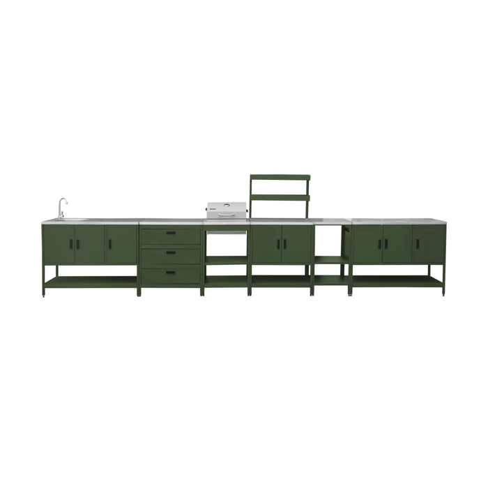 Cuisine d'extérieure 5 modules avec barbecue charbon de bois sur pieds, 2 étagères et thermomètre NAXOS BARBECUE CHARBON + 5 MODULES