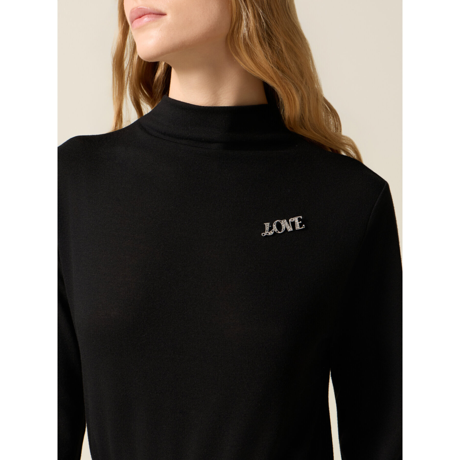 Oltre - Vestido flare mezcla viscosa con broche - Negro