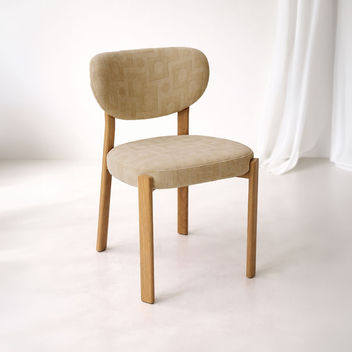 Lot de 2 chaises de table en tissu et bois beige SUZIE