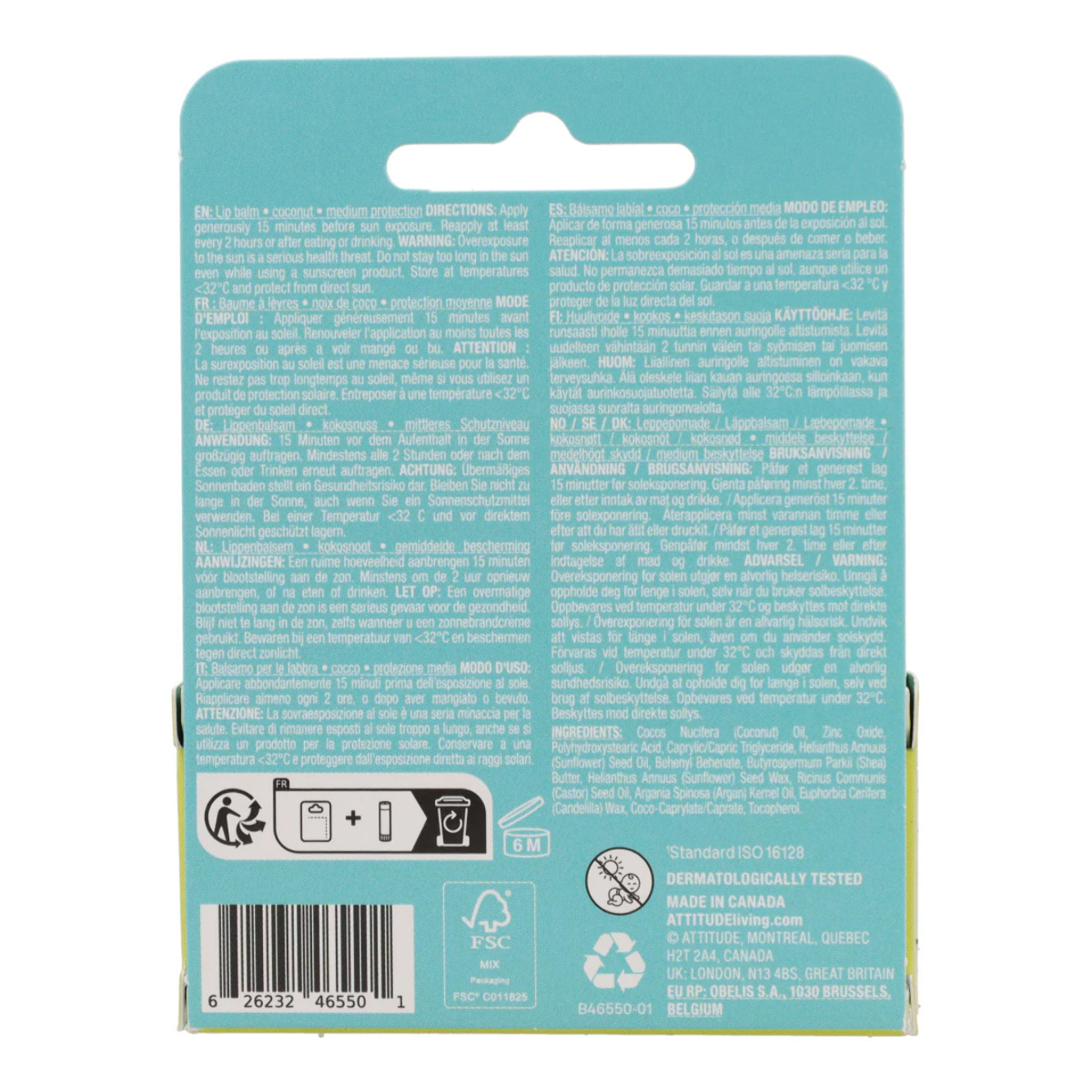 Lipbalm SPF 15 unscented duo pack Attitude Sunly (2x 4,25 g)
