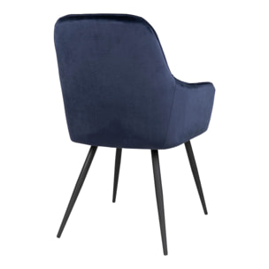 Set 2 sedie da pranzo Harbo con braccioli in velluto blu e gambe nere