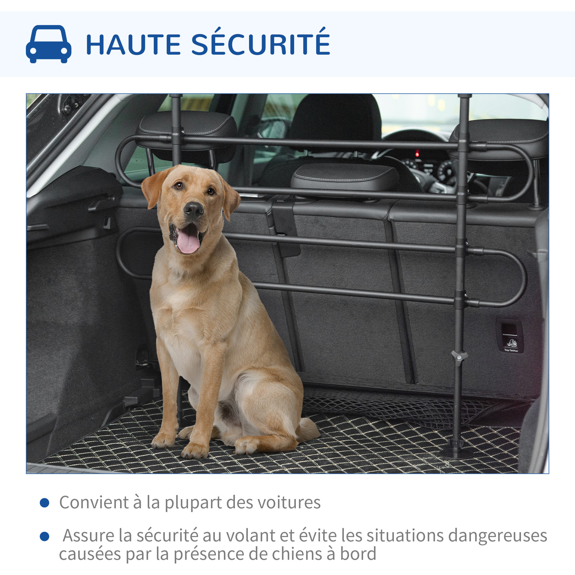 Barrière grille de séparation universelle voiture pour chien réglable 87-135L x 60-105H cm kit complet installation inclus noir